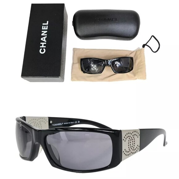 CHANEL CC Logo Sunglasses Eye Wear Plastic Black SHW Made in Italy - Picture 1 of 13